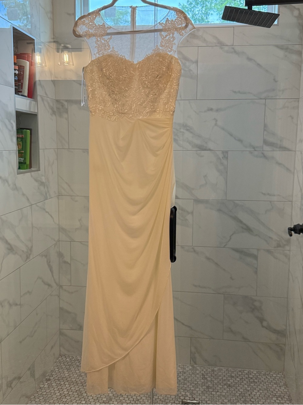 Ivory Lace Bodice Wedding Dress with Draped Skirt